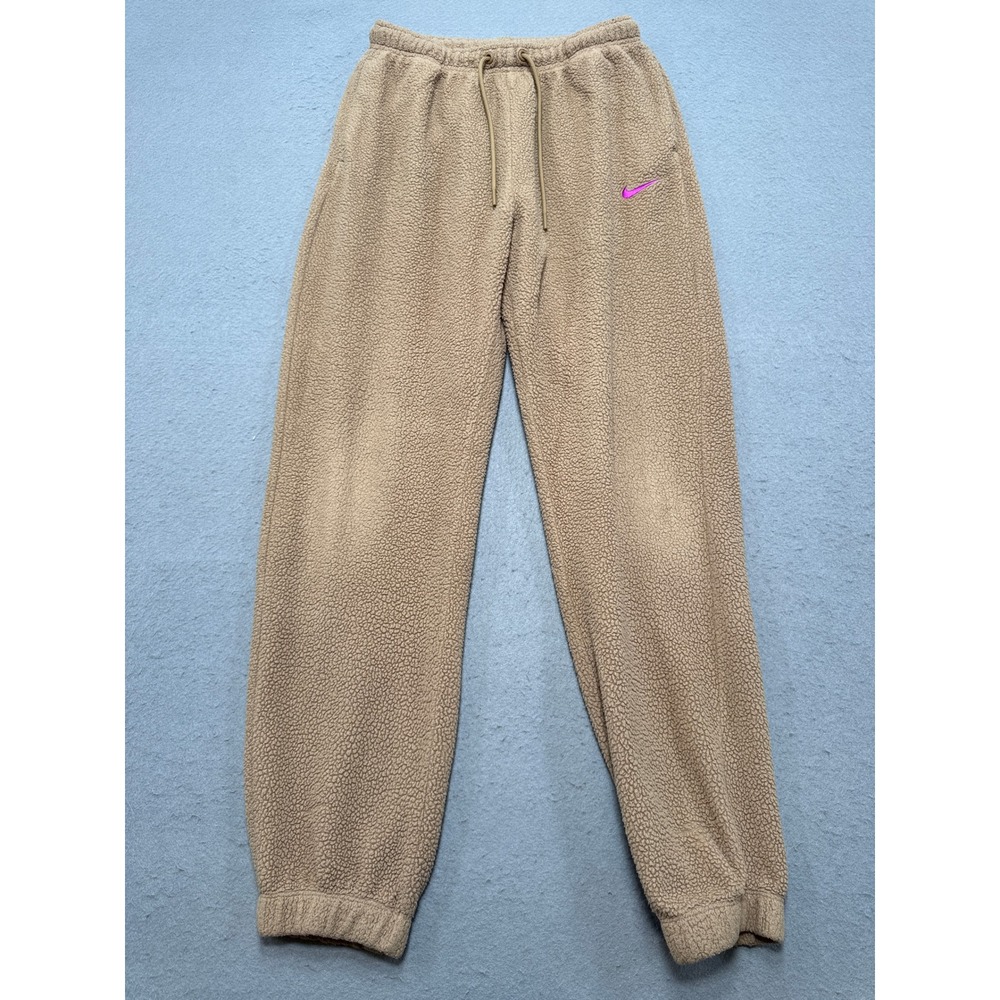 Nike Sweatpants Women's Small Brown Swoosh Sherpa Fleece Relaxed Warm Loungewear